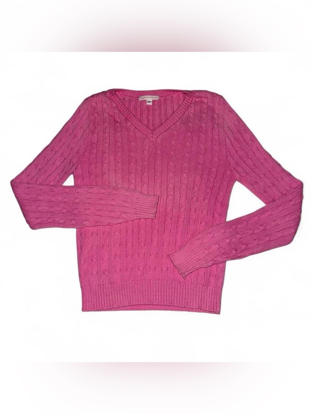 Sweet Romeo Bright Pink Cable V-Neck Sweater